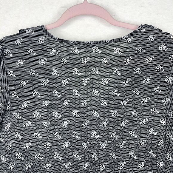 Sheer Gray Black Peasant Blouse Women’s SZ LG Ruffles Petit Floral Boho Hippie - Picture 6 of 11